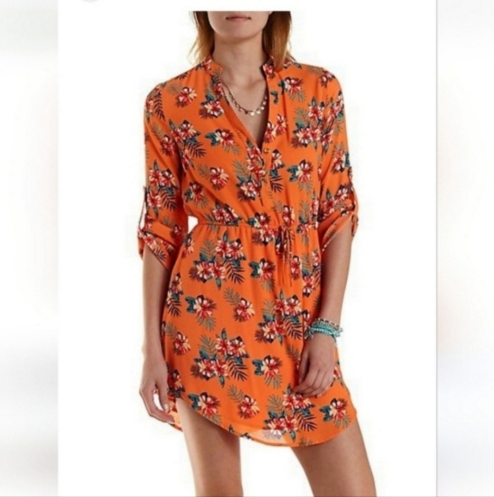 💋5/20 Charlotte russe orange tropical dress size medium